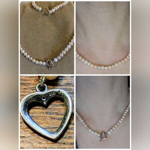 ❤️ Honora: Y2K Baroque Pearl Necklace/Bracelet Set, Sterling Silver Heart Toggle